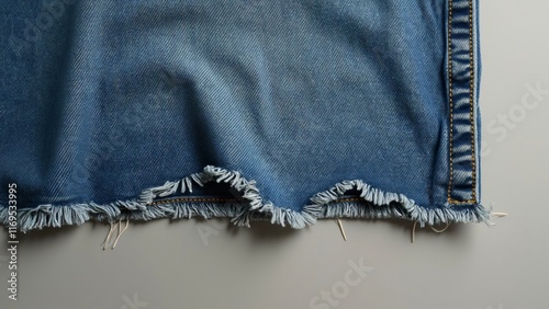 Raw Hem Denim Jeans Closeup Texture Background
