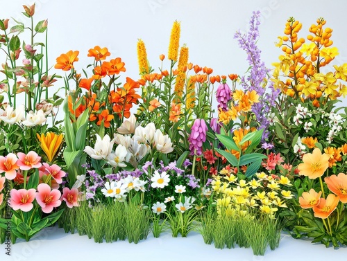 Vibrant array of colorful flowers in full bloom showcasing nature's beauty. Happy Sunday Life Concept.