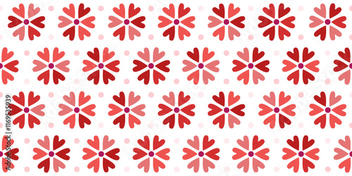 Flowers seamless print. Cute red spring background. Hearts petals pattern for Valentine's day, girly wrapping paper, decor, textile