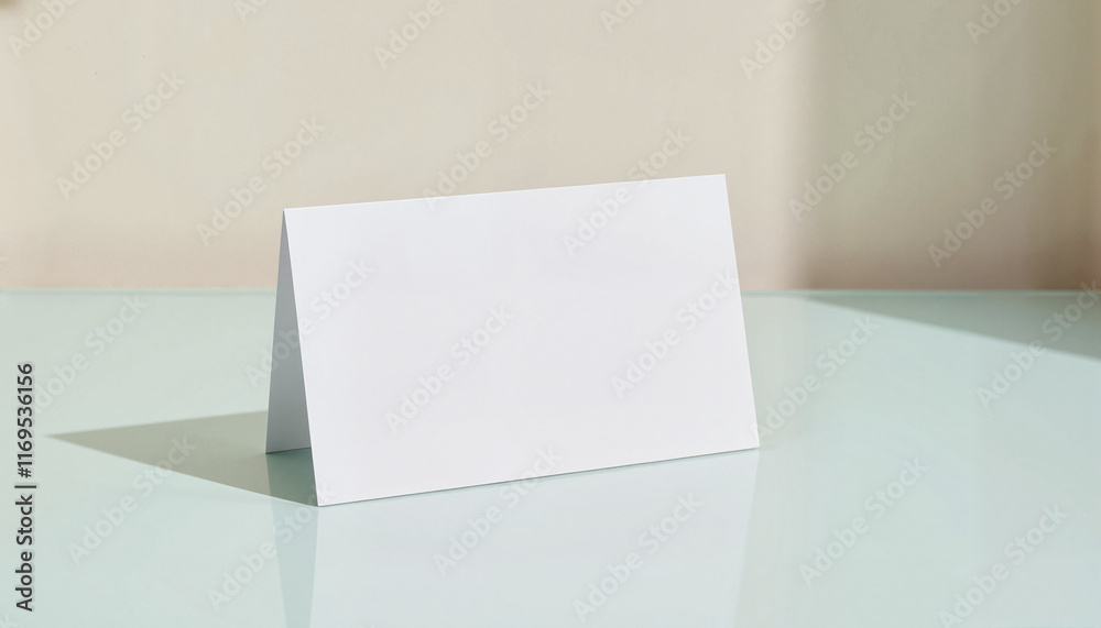 Naklejka premium Blank card on reflective surface, minimalistic design, mockup