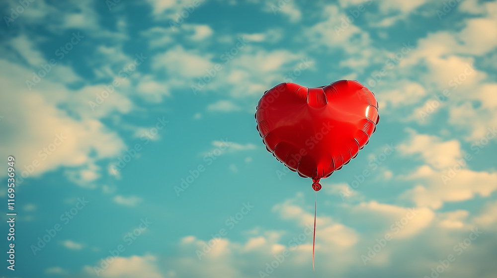 Fototapeta premium Heart-Shaped Balloon Floating in a Blue Sky for Valentine's Day