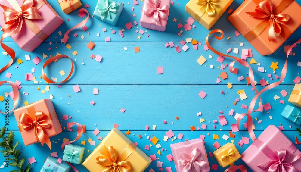 Fototapeta premium Festive Gift Background Pastel Presents Celebration Birthday Party Decor