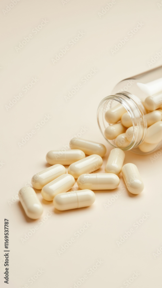 Magnesium Glycinate capsules on a surface with blurred background. Magnesium Glycinate capsules on a surface with blurred background.