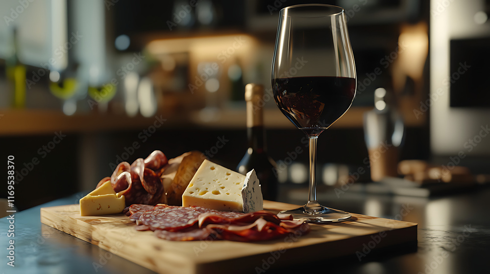 A glass of red wine is poured into a wine glass on a wooden cutting board. generated using AI A glass of red wine is poured into a wine glass on a wooden cutting board. generated using AI
