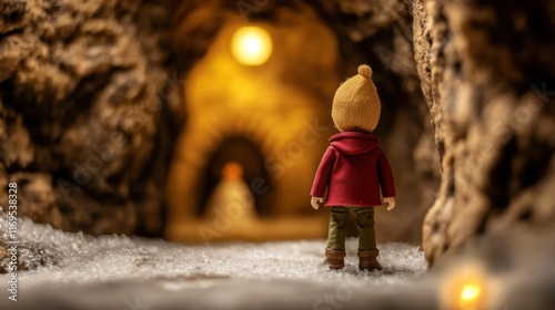 Figurine exploring mysterious tunnel with warm glow and icy floor Hell is Freezing Over Day photo