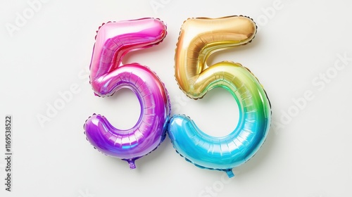 Colorful Number 55 Balloon Celebration on White Background photo