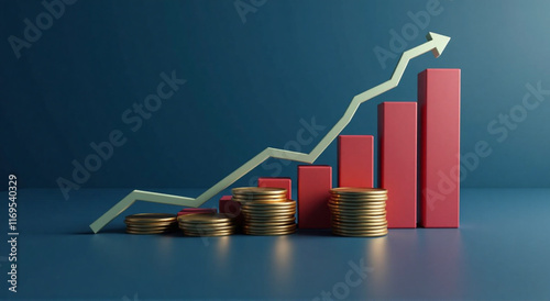 business graph with arrow, graph, business, chart, arrow, growth, diagram, success, finance, bar, 3d, market, money, up, stock, progress, financial, grow, data, increase, profit, sales, red, down, com