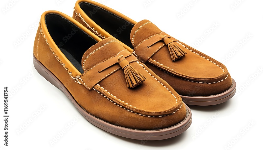Fototapeta premium Stylish brown loafers with tassels, ideal for casual or semi-formal occasions.