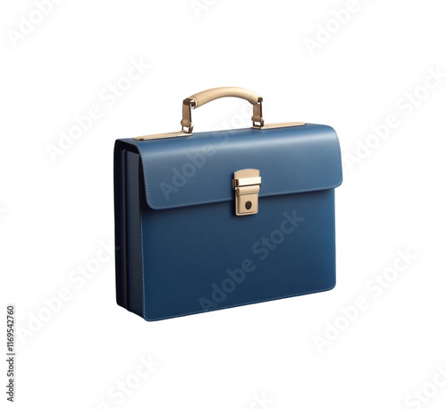 3D blue briefcase with a beige clasp and sleek design, perfect for business and professional branding mockups. Isolated on transparent background, png