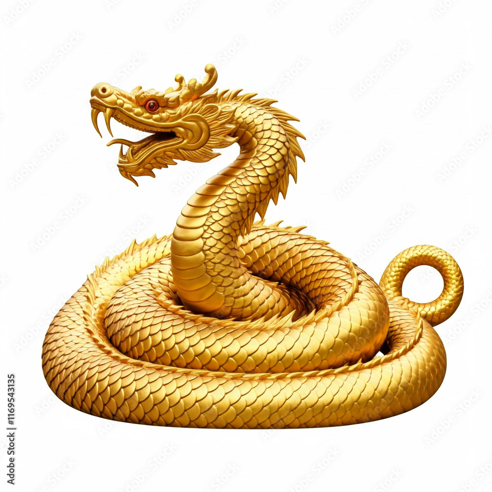 Fototapeta premium golden dragon statue isolated on white background