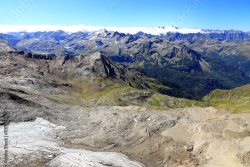 View of Mount Grossvenediger and Mount Kleinvenediger from Mount Kitzsteinhorn. Austrian Alps, Europe. photo