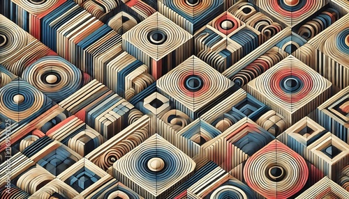 Geometric patterns resembling optical illusions with alternating vivid and muted colors designed using generative AI for unique banners.