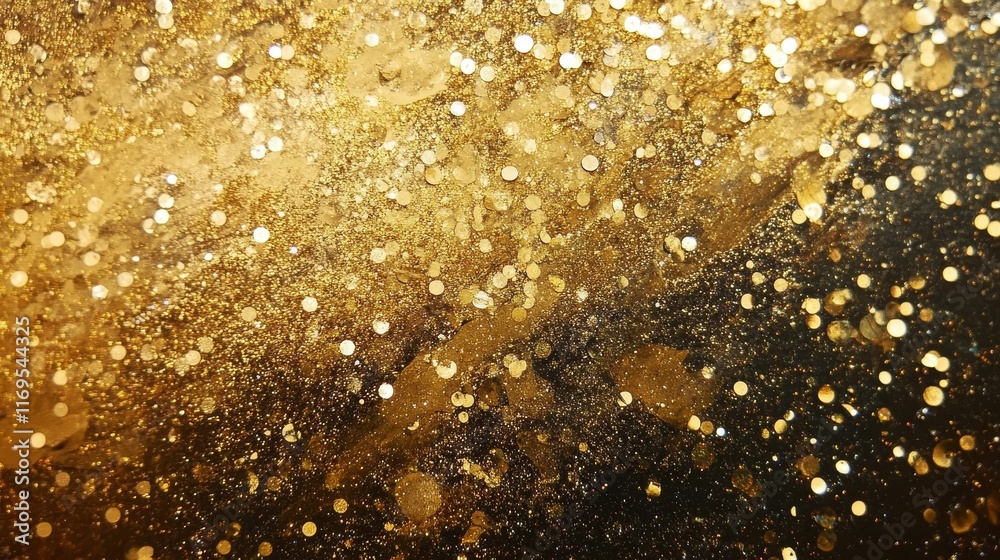 Golden glitter, dark background, sparkling texture. Golden glitter, dark background, sparkling texture.
