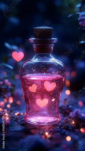 Magical Potion Bottle with Floating Hearts