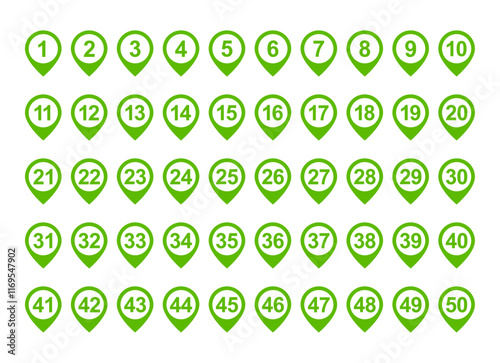 Location pin icon with number set