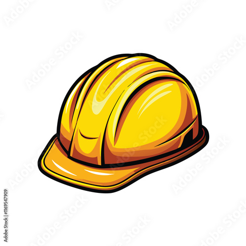 A bright yellow hard hat with a black rim and a white background.