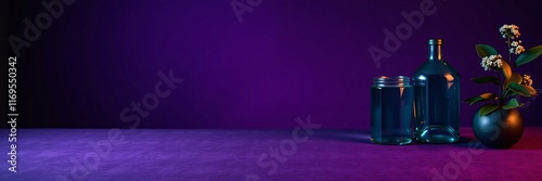 Fine art photography of a Vibrant purple studio table backdrop with warm, rich deep teal accents. A luxurious, vibrant setting.