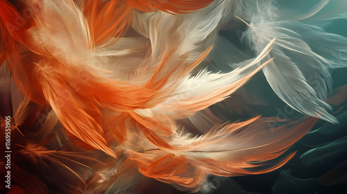 The graceful flight of feathers: a conceptual representation of alacrity and the beauty of quick movement. Crescendo. Illustration photo