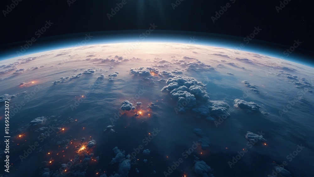 Fototapeta premium Stunning Earth from Space, Night Lights and Cloudscape