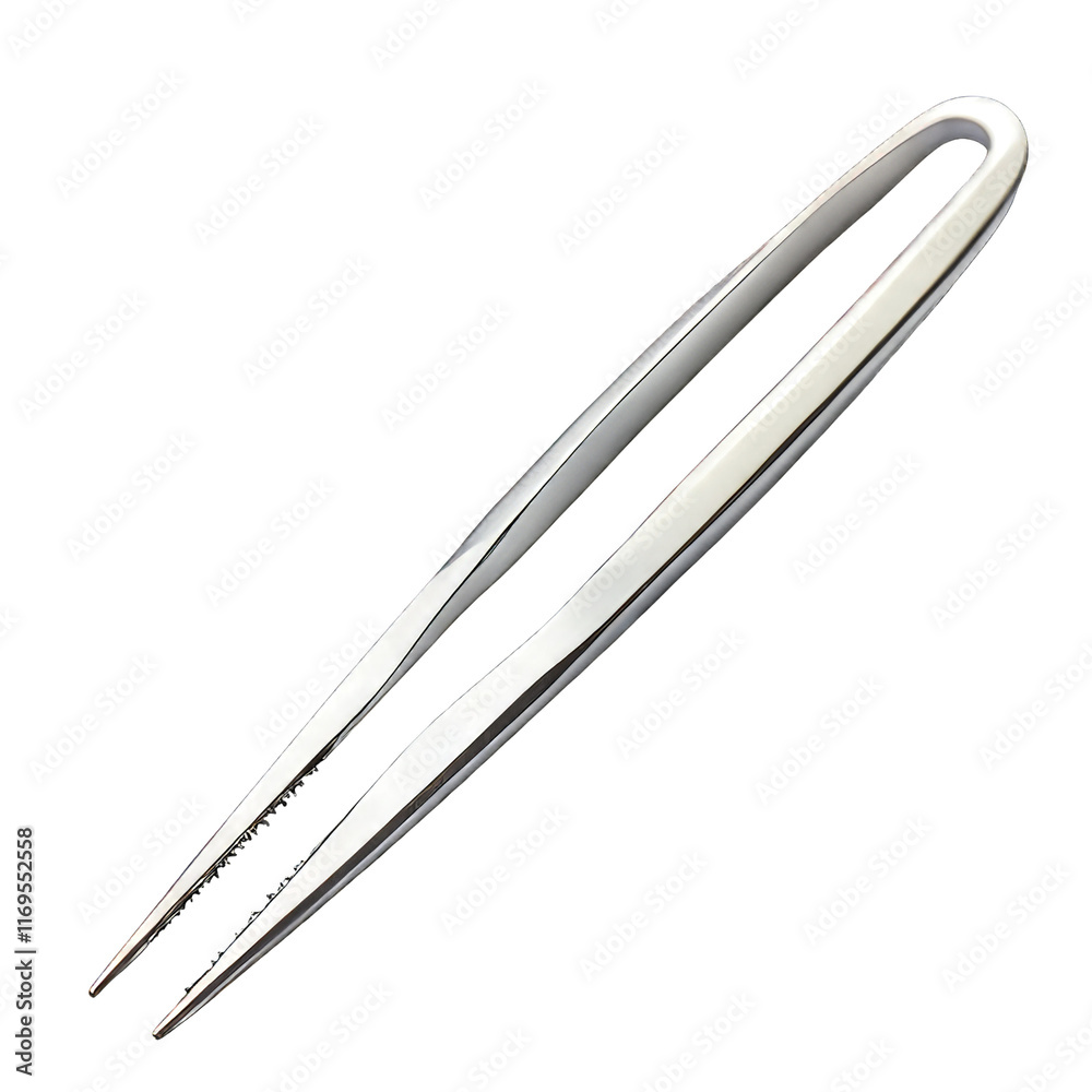 Slim silver tweezers with pointed tip isolated on the transparent background Slim silver tweezers with pointed tip isolated on the transparent background