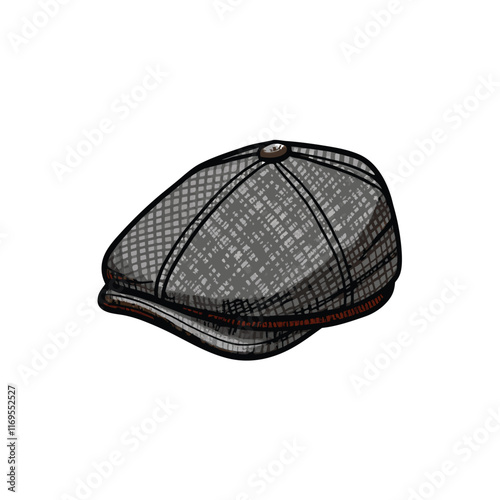 Vector illustration of a grey tweed flat cap with a visor.