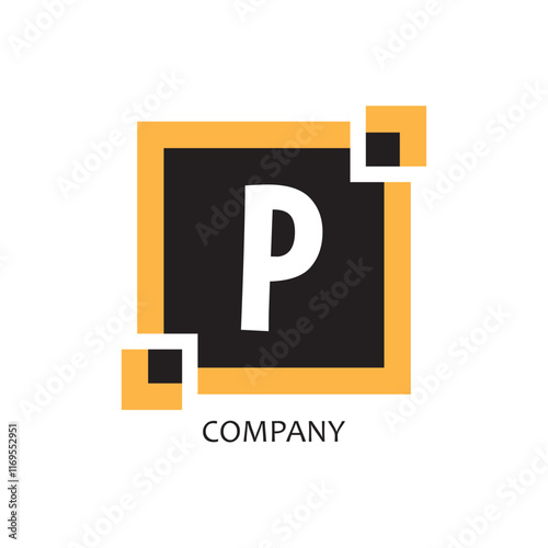 yellow black square P corporate letter logo icon design, suitable for a company or company