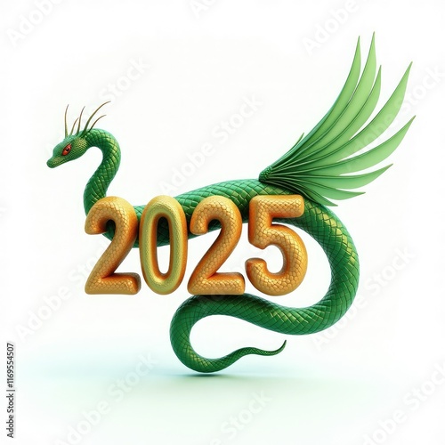 2025 digits with a detailed green snake drawing