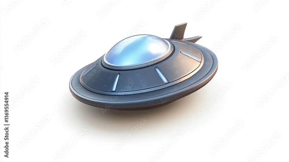 Classic metallic flying saucer isolated on white background. Classic metallic flying saucer isolated on white background.