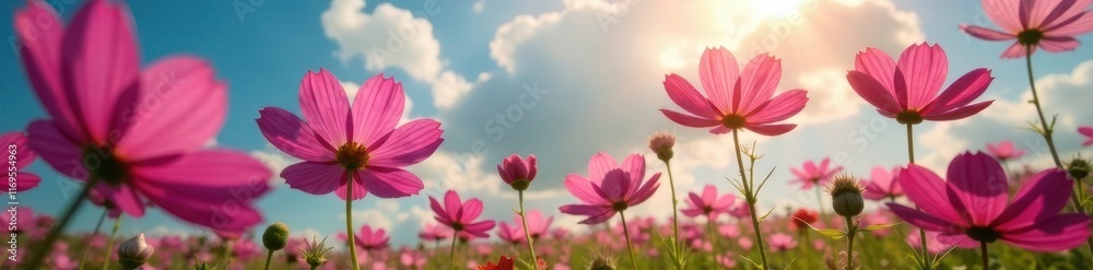 Vibrant cosmos blooms sway gently in the breeze, cosmos, flower, outdoor Vibrant cosmos blooms sway gently in the breeze, cosmos, flower, outdoor