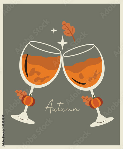 Flat Design Illustration with Two Drinks at Pumpkins Taste	