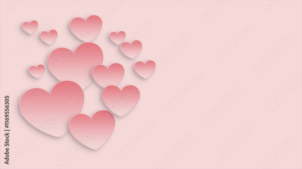 Cute romantic background with animated pink hearts swaying on a soft pink background. Festive animation for Valentine's Day, Women's Day, Mother's day. Copy space for text. 4k animation Cute romantic background with animated pink hearts swaying on a soft pink background. Festive animation for Valentine's Day, Women's Day, Mother's day. Copy space for text. 4k animation