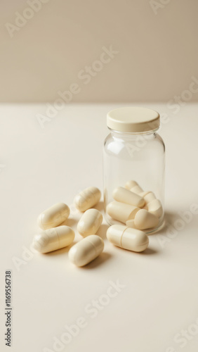 Bottle of magnesium glycinate with capsules. photo