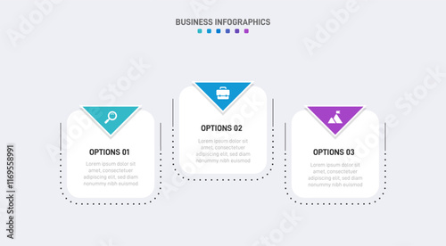 Horizontal progress bar featuring 3 arrow-shaped elements, symbolizing three six stages of business strategy and progression. Clean timeline infographic design template. Vector for presentation