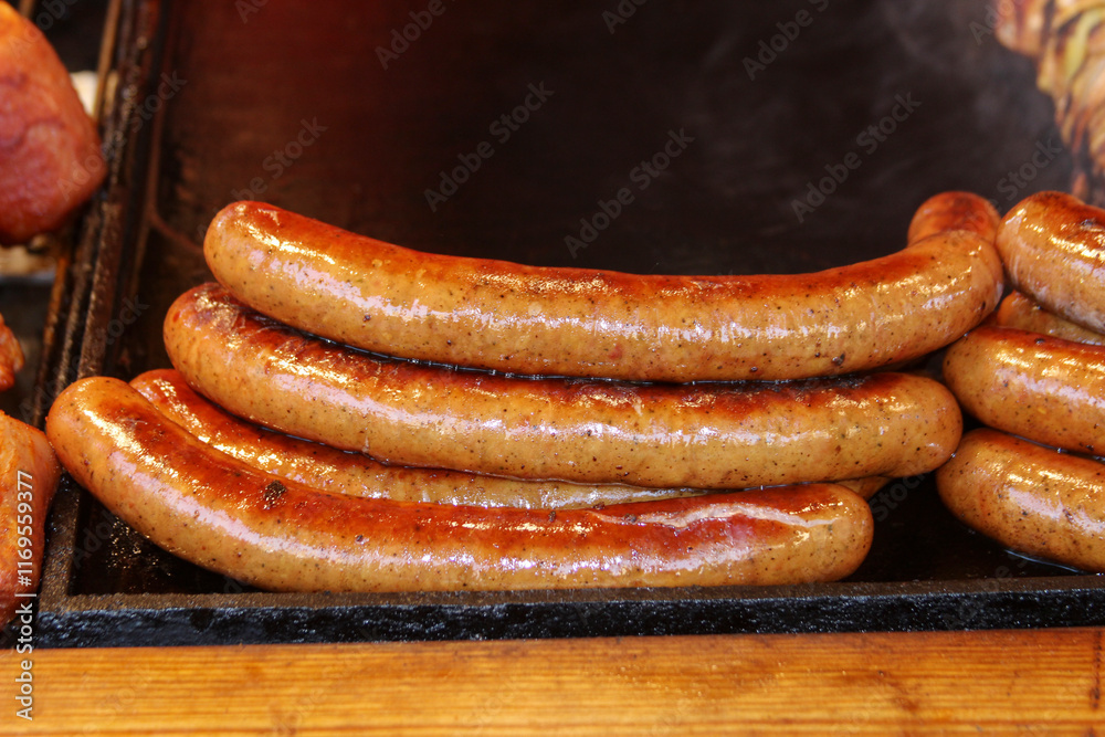 Grilled sausages ready to eat.