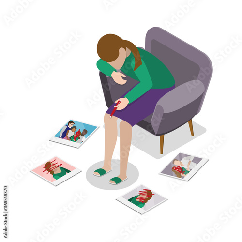 3D Isometric Flat Vector Illustration of Inner Conflict, Self-harm and Self-punishment. Item 5
