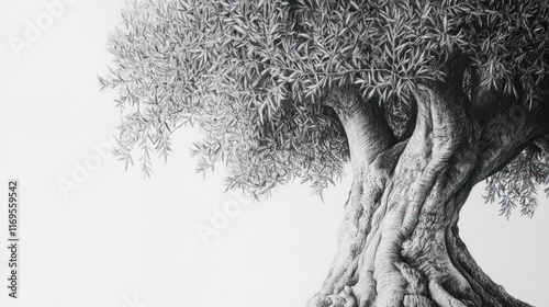 Ancient Olive Tree Detailed Pen Sketch Illustration