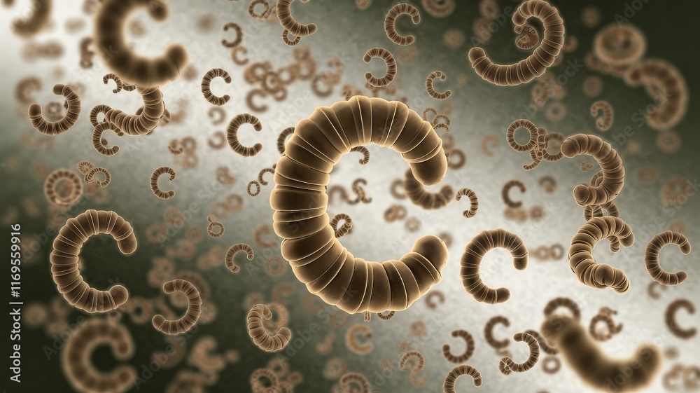 Microscopic view of Panagrolaimus kolymaensis nematodes in motion