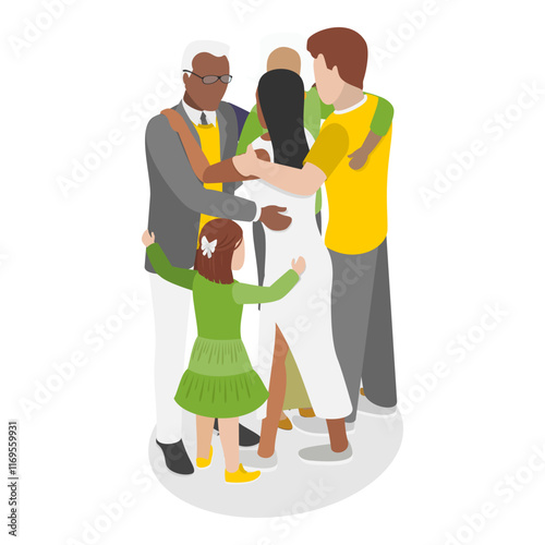 3D Isometric Flat Vector Illustration of Family Hug , Love and Trust between Generations. Item 2