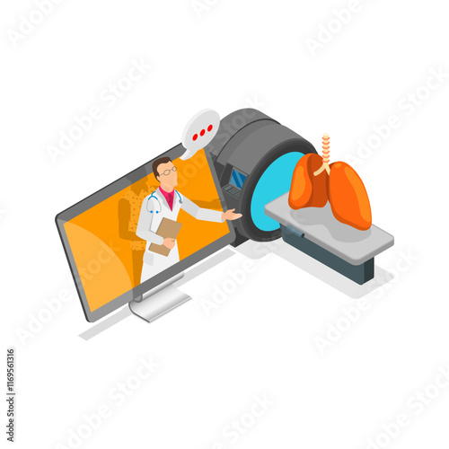 3D Isometric Flat Vector Illustration of Instrumental Diagnostic Methods, MRI Scan, Ultrasound, X-Ray. Item 2