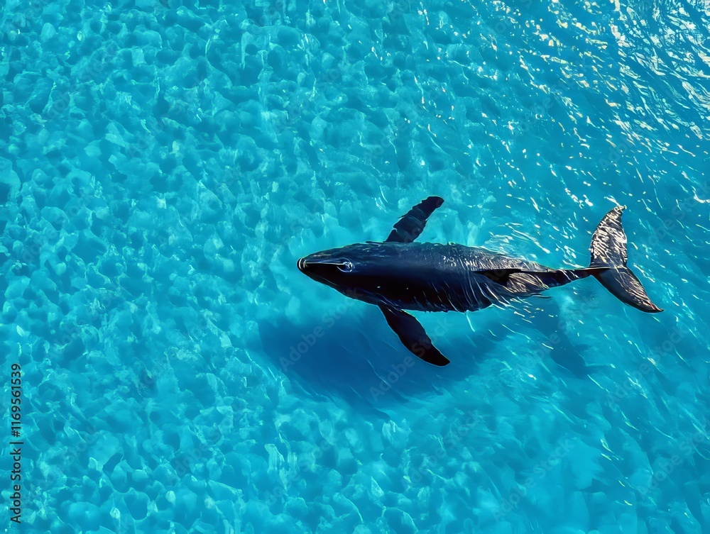 Fototapeta premium A humpback whale swimming in the ocean from above