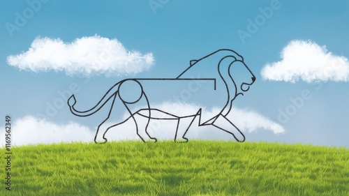 Minimalist hand-drawn illustration of a lion with geometric elements