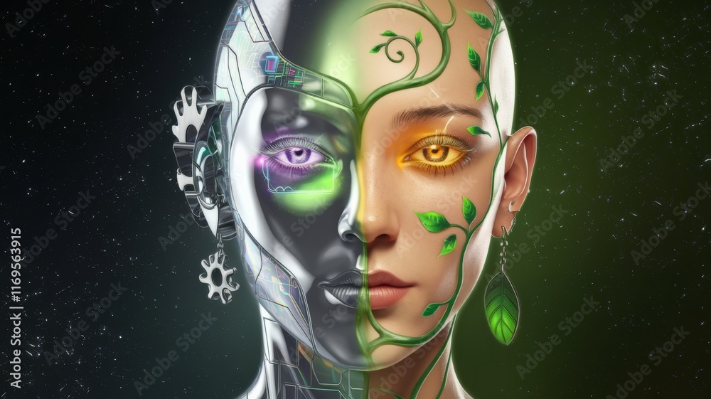 Cyborg-human fusion with a blend of nature and technology