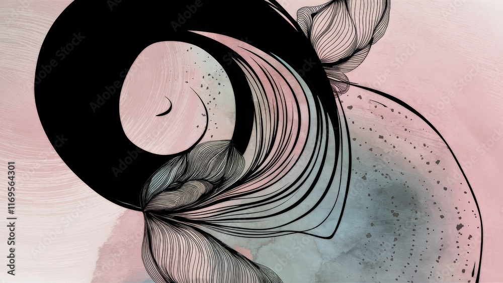 Elegant black and pastel abstract design with fluid motion