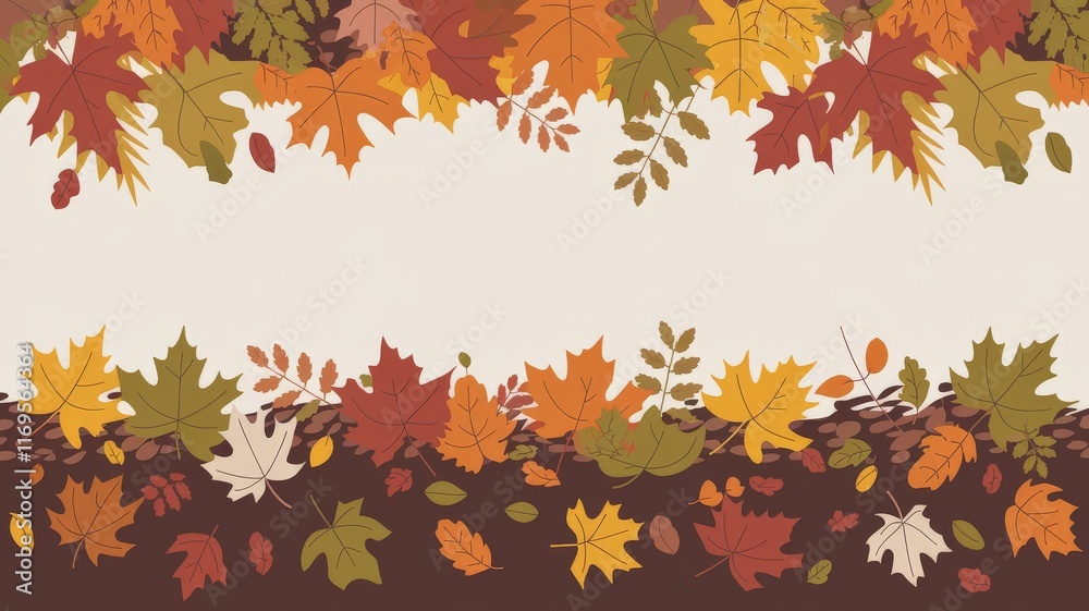 Autumn leaves frame with textured seasonal illustration background