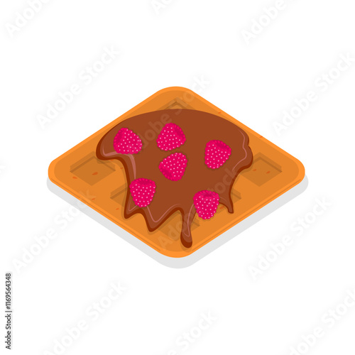 3D Isometric Flat Vector Illustration of Homemade Pastry, Assorted Belgian Waffles with Fresh Berries, Cream, and Icecream. Item 9