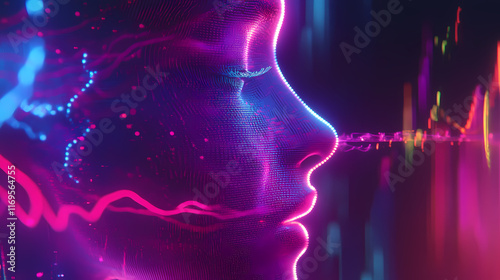 A close-up shot of a neon human sound waves, oscillating diversity. Crescendo. Illustration