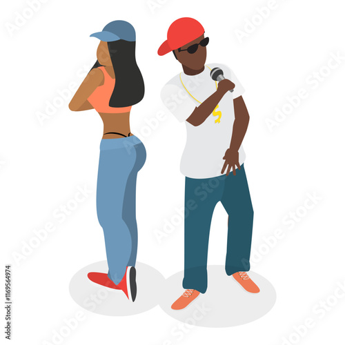 3D Isometric Flat Vector Illustration of Rap Music And Hip-hop Style, Graphic Elements Set. Item 3