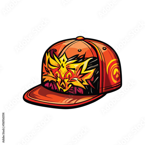Create a vector illustration of a realistic snapback hat with graffiti style design.
