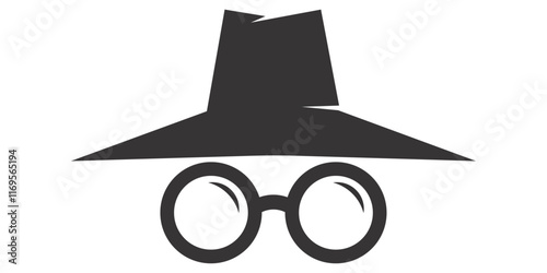 Secret agent icon logo design illustration. Isolated icon of detective hat and glasses.