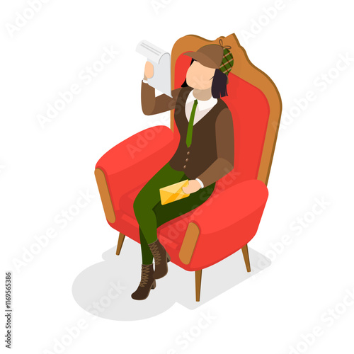 3D Isometric Flat Vector Set of Funny Detective Characters, Investigating Agency. Item 2